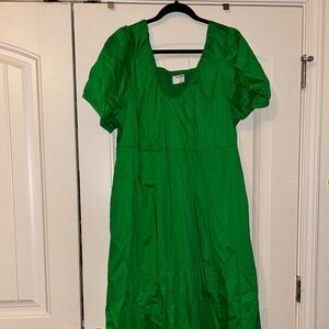 Puff-Sleeve Midi Swing Dress